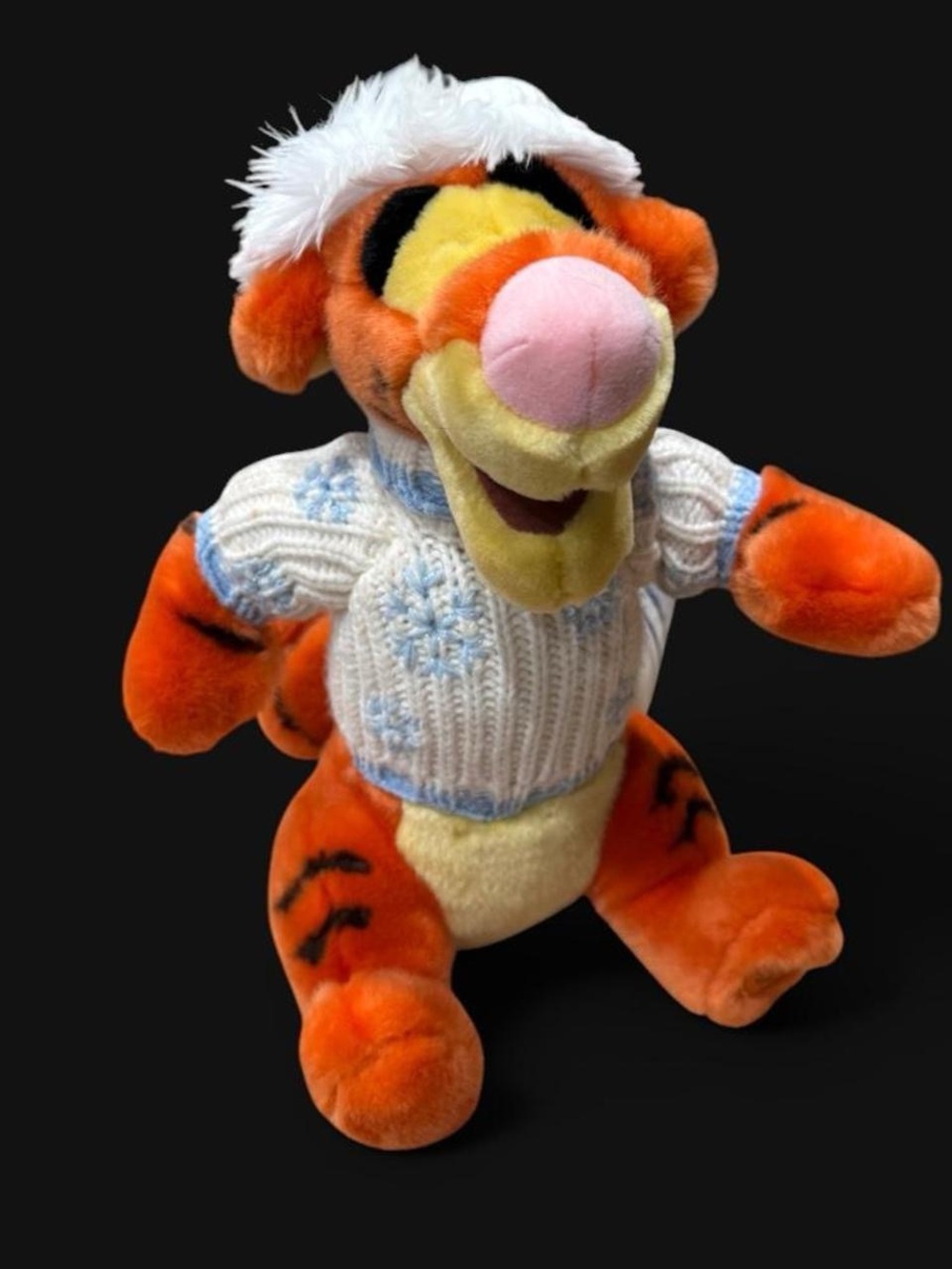 Disney Tigger Plush in Orange with White Knit Sweater and Pink Nose